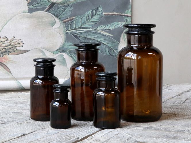 Hovedbilde Fransk apotekerglass med lokk sett med 5, mocca