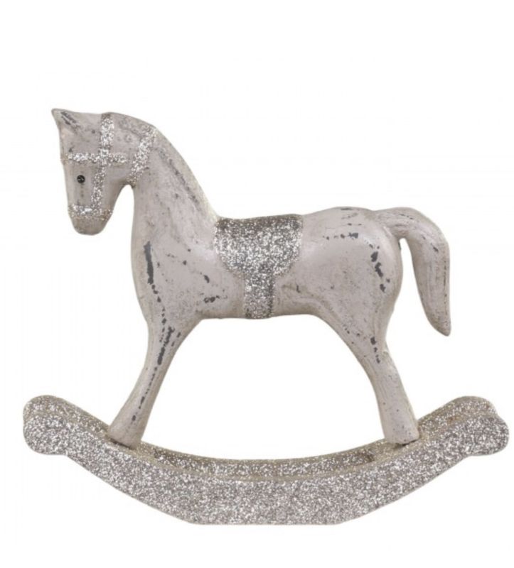 Gyngehest med glimmer H12/L13/B5 cm antique latte