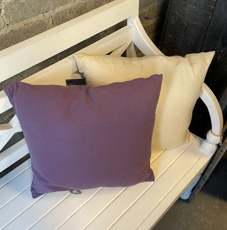Putetrekk lin/bomull lilla 45x45cm